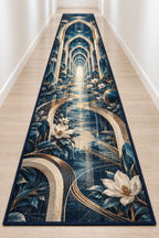 Structural Horizon Atrium Runner Rug with dimensional printed themed artwork; representative AI-generated mockup.