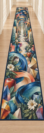 Chromatic Imagination Atelier Runner Rug with dimensional printed themed artwork; representative AI-generated mockup.
