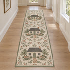 Cottage Garden House Portrait Runner Rug with dimensional printed themed artwork; representative AI-generated mockup.