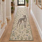 Greyhound Runner Rug with dimensional printed themed artwork; representative AI-generated mockup.