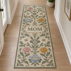 Mother Family Birth Flowers Runner Rug with dimensional printed themed artwork; representative AI-generated mockup.