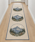 Mountain Elopement Ridge Runner Rug with dimensional printed themed artwork; representative AI-generated mockup.