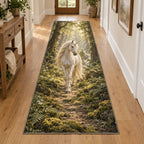 Unicorn Woodland Runner Rug with dimensional printed themed artwork; representative AI-generated mockup.