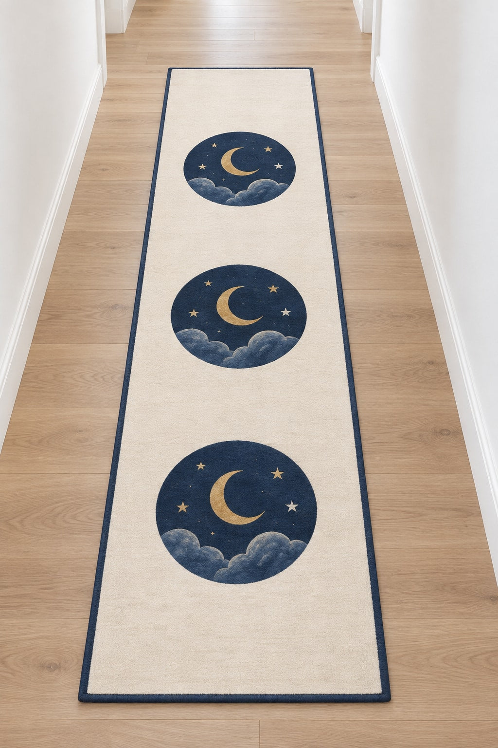 Celestial Wedding Night Runner Rug with dimensional printed themed artwork; representative AI-generated mockup.