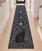 Black Cat Companion Runner Rug with dimensional printed themed artwork; representative AI-generated mockup.