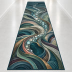 Luminous Aquascape Terraces Runner Rug with dimensional printed themed artwork; representative AI-generated mockup.