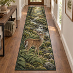 Deer and Ferns Runner Rug with dimensional printed themed artwork; representative AI-generated mockup.