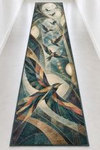 Dawn Chorus Observatory Runner Rug with dimensional printed themed artwork; representative AI-generated mockup.