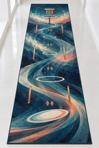 Aerochain Meridian Runner Rug with dimensional printed themed artwork; representative AI-generated mockup.