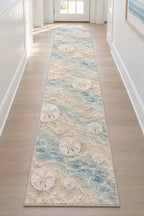 Sand Dollar Pattern Runner Rug with dimensional printed themed artwork; representative AI-generated mockup.