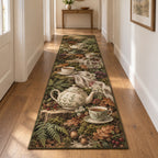 Woodland Tea Picnic Runner Rug with dimensional printed themed artwork; representative AI-generated mockup.