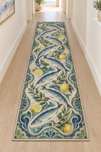 Sardine Tin Illustration Runner Rug with dimensional printed themed artwork; representative AI-generated mockup.