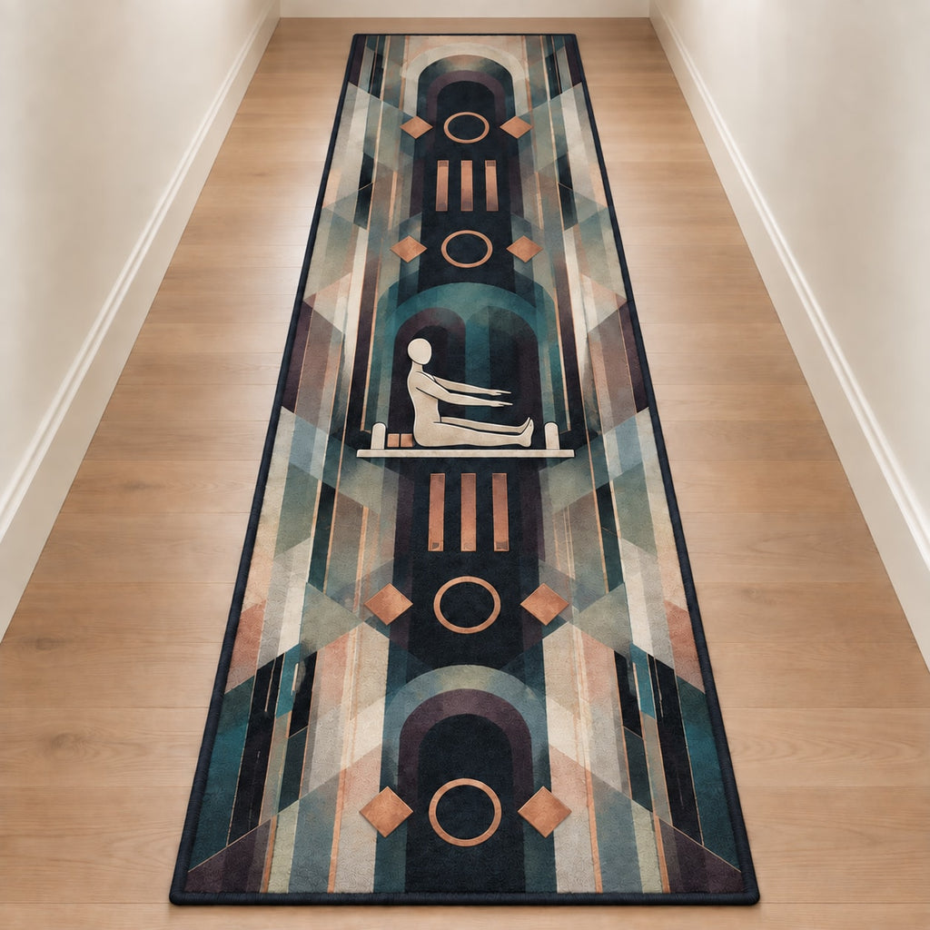 Coreline Carriage Lattice Runner Rug with dimensional printed themed artwork; representative AI-generated mockup.