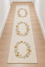 Golden Anniversary Ginkgo Halo Runner Rug with dimensional printed themed artwork; representative AI-generated mockup.