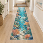 Coral Reef Runner Rug with dimensional printed themed artwork; representative AI-generated mockup.