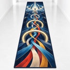 Cadence Crown Convergence Runner Rug with dimensional printed themed artwork; representative AI-generated mockup.