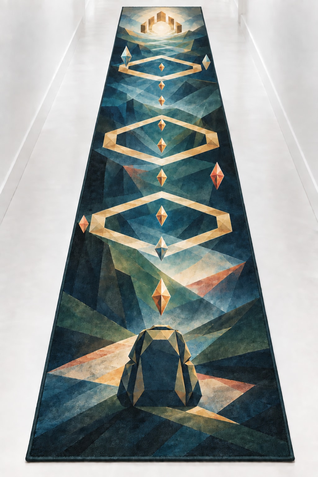 Wayglass Expedition Passage Runner Rug with dimensional printed themed artwork; representative AI-generated mockup.