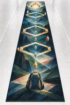 Wayglass Expedition Passage Runner Rug with dimensional printed themed artwork; representative AI-generated mockup.