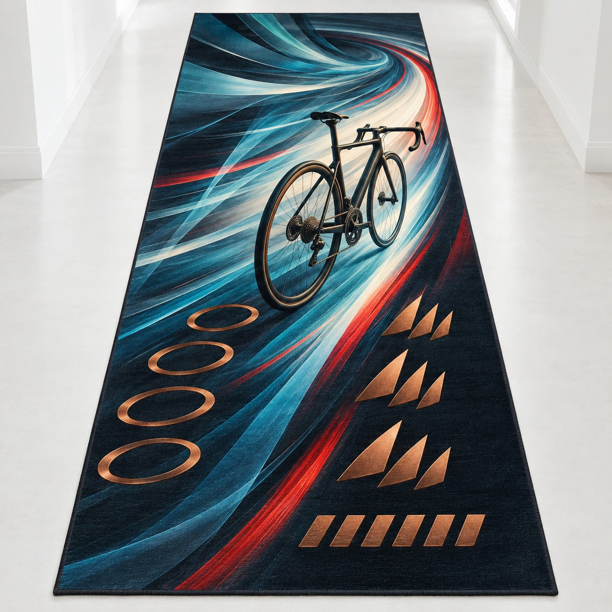 Slipstream Aurora Circuit Runner Rug with dimensional printed themed artwork; representative AI-generated mockup.