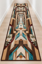 Timber Joinery Atrium Runner Rug with dimensional printed themed artwork; representative AI-generated mockup.
