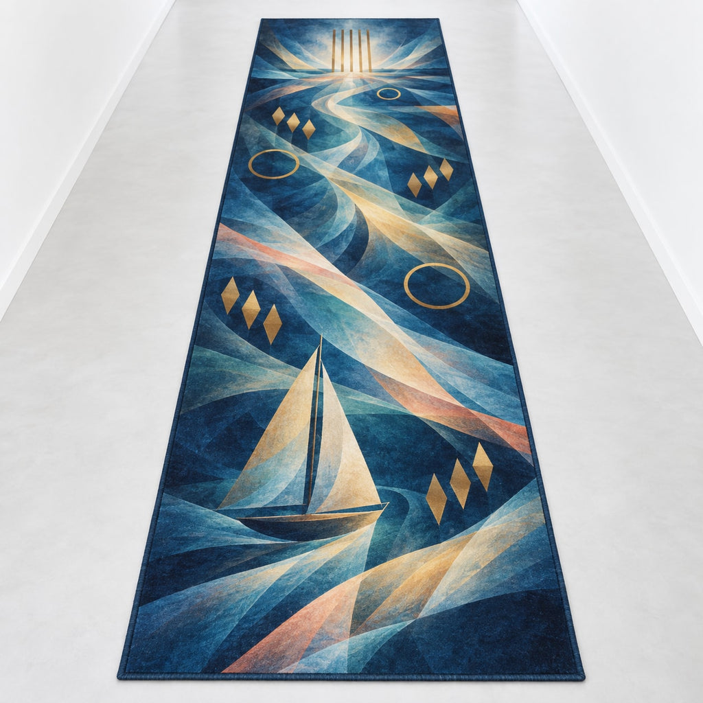 Windward Loom Weekend Runner Rug with dimensional printed themed artwork; representative AI-generated mockup.