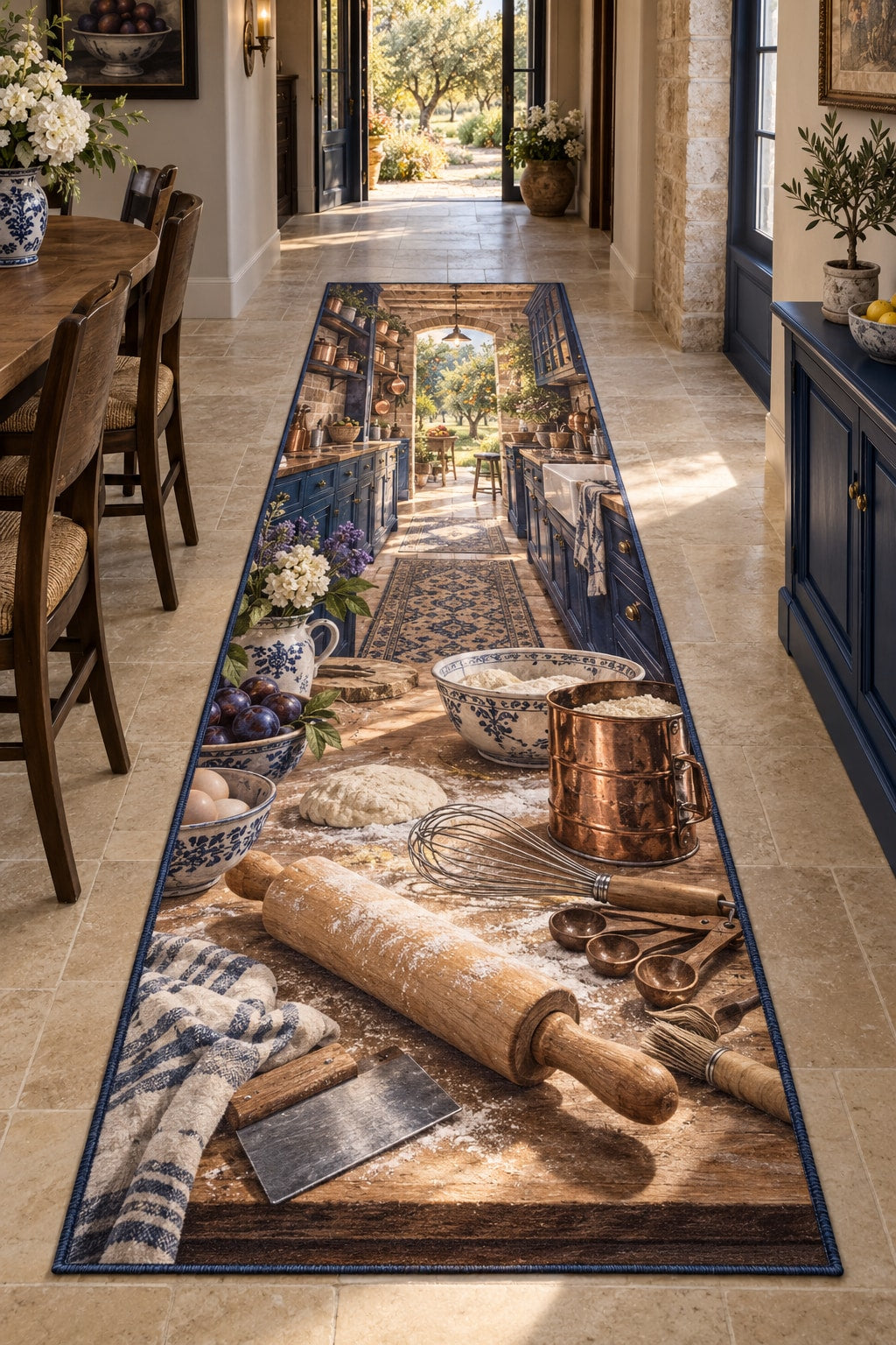 Family Baking Tools Runner Rug with dimensional printed themed artwork; representative AI-generated mockup.