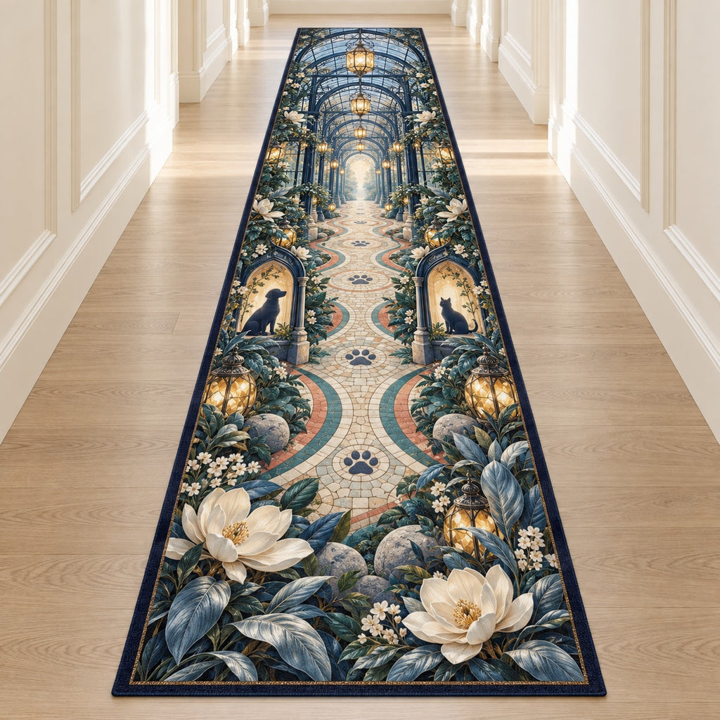 Vet Tech Lantern Conservatory Runner Rug with dimensional printed themed artwork; representative AI-generated mockup.