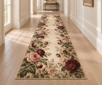 Rose Herbarium Runner Rug with dimensional printed themed artwork; representative AI-generated mockup.
