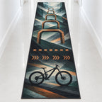Switchback Ember Traverse Runner Rug with dimensional printed themed artwork; representative AI-generated mockup.