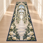 Graduation Laurel Colonnade Runner Rug with dimensional printed themed artwork; representative AI-generated mockup.