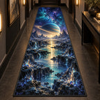 Ringed Planet Runner Rug with dimensional printed themed artwork; representative AI-generated mockup.