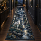 Moonlit White Stag Runner Rug with dimensional printed themed artwork; representative AI-generated mockup.