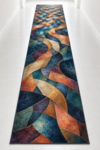 Prismatic Jigsaw Current Runner Rug with dimensional printed themed artwork; representative AI-generated mockup.