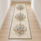 Vintage Garden Cameo Runner Rug with dimensional printed themed artwork; representative AI-generated mockup.
