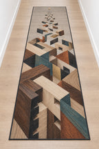 Joinery Strata Cascade Runner Rug with dimensional printed themed artwork; representative AI-generated mockup.