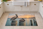 Pelican Dock Kitchen Rug with dimensional printed themed artwork; representative AI-generated mockup.