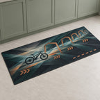 Switchback Ember Traverse Kitchen Rug with dimensional printed themed artwork; representative AI-generated mockup.