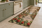 Strawberry Picnic Kitchen Rug with dimensional printed themed artwork; representative AI-generated mockup.