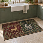 Medieval Heraldic Animals Kitchen Rug with dimensional printed themed artwork; representative AI-generated mockup.