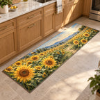Sunflower Field Kitchen Rug with dimensional printed themed artwork; representative AI-generated mockup.