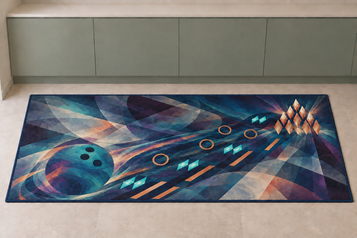 Tenpin Aurora Lattice Kitchen Rug with dimensional printed themed artwork; representative AI-generated mockup.
