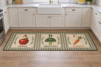 Fruit and Vegetable Alphabet Kitchen Rug with dimensional printed themed artwork; representative AI-generated mockup.