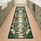 Reunion Picnic Grove Kitchen Rug with dimensional printed themed artwork; representative AI-generated mockup.