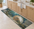 Nautilus Spiral Kitchen Rug with dimensional printed themed artwork; representative AI-generated mockup.
