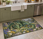 Dragon and Wildflowers Kitchen Rug with dimensional printed themed artwork; representative AI-generated mockup.