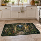 Secret Garden Library Kitchen Rug with dimensional printed themed artwork; representative AI-generated mockup.