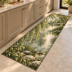 Willow Pond Kitchen Rug with dimensional printed themed artwork; representative AI-generated mockup.