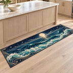 Celestial Ocean Tide Kitchen Rug with dimensional printed themed artwork; representative AI-generated mockup.