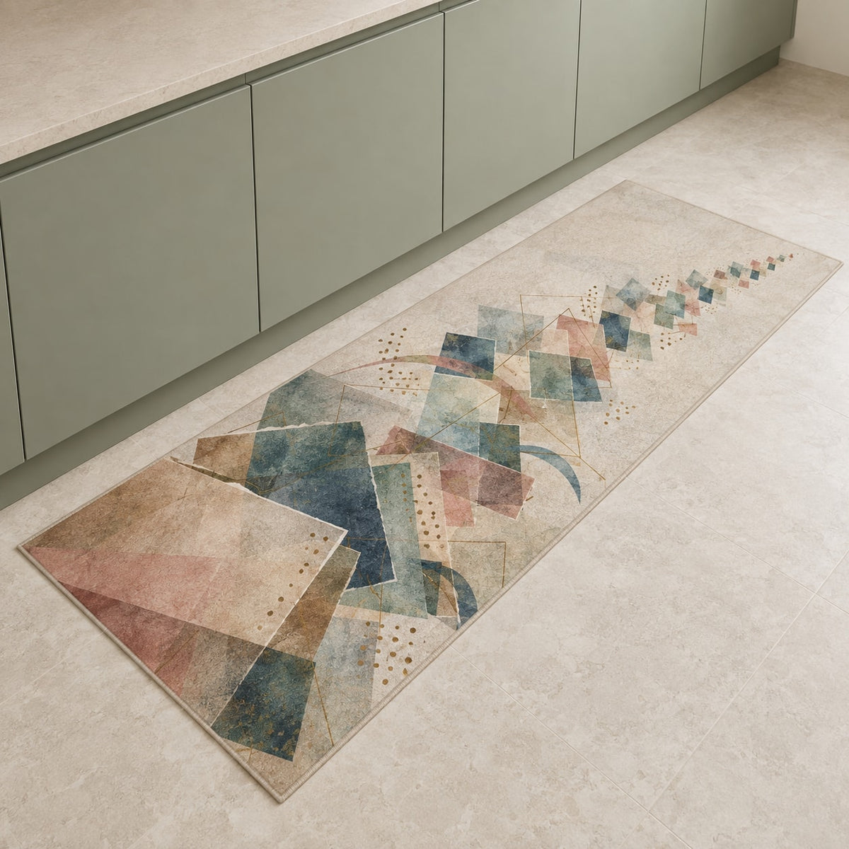Keepsake Vellum Parallax Kitchen Rug with dimensional printed themed artwork; representative AI-generated mockup.