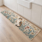 Calico Cat Companion Kitchen Rug with dimensional printed themed artwork; representative AI-generated mockup.